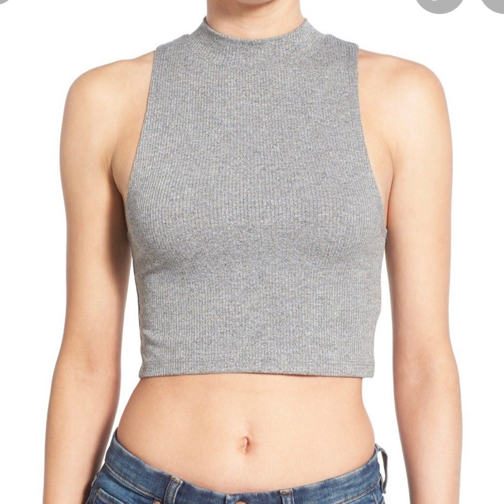 Grey High Neck Ribbed Top✨ - Picture 1 of 4